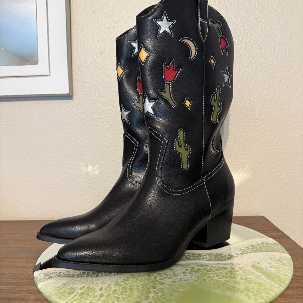 No Boundaries Black Embroidered Heeled Boots